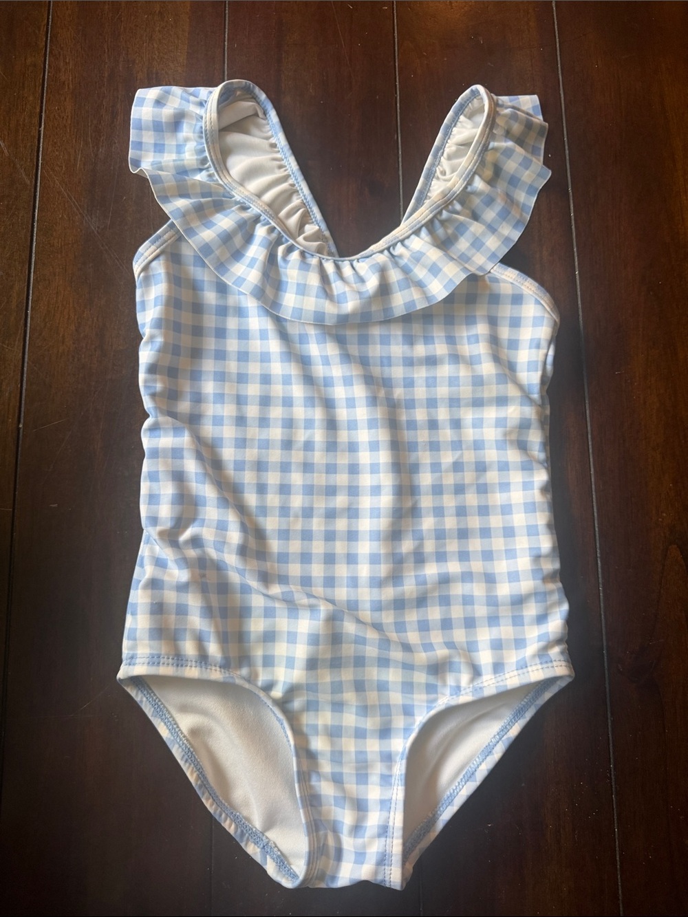 Girl’s Carters Swimsuit- Blue & White Gingham Ruffle One-Piece Swimsuit 4T